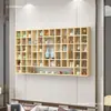 Estante de exhibición de pared para juegos de té y hojas de té, hecho de madera maciza, con compartimentos para colgar tazas y teteras