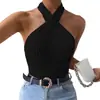 2026 Verano Nuevo Estilo Plataforma Independiente Europeo y Americano Tiktok Transfronterizo Top sin Mangas Sexy para Mujer con Cuello Halter Patrón de Olas Color Sólido