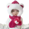 Sombrero de Peluche para Niños, Bufanda, Sombrero de una Pieza, Sombrero con Protección para las Orejas de Niño para Otoño e Invierno, Conjunto Lindo de Dibujos Animados de Dos Piezas para Niña Bebé