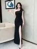 Vestido Largo Asimétrico de Hombro para Mujer, Ceñido a la Cintura, Abertura, Corte Ajustado, Elegante Vestido de Noche Cola de Pez, Vestido Largo Estilo Socialité