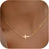 Collar en Capas con Colgante de Cruz Estilo Europeo y Americano Chapado en Oro de 18 Quilates para Mujer, Joyería Simple y Versátil para la Clavícula, Moda para el Trabajo