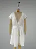 Vestido Casual de Moda Europea y Americana para Vacaciones, Viajes, con Ribete de Encaje, Patchwork, Cuello en V, Borlas, Cintura Ajustada para Mujer