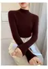 2026 Jersey de Cuello Alto Medio de Cachemira sin Costuras para Mujer Otoño e Invierno Sencillo Ajustado Versátil Suéter de Punto Base de Lana