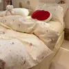 Conjunto de Roupa de Cama Jacquard Lavado Estilo Wabi-Sabi Cinza Carvão Cor Escura, Conjunto de Quatro Peças, Roupa de Cama Listrada Retrô, Lençol, Lençol com Elástico