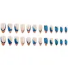 Uñas Postizas Europeas y Americanas Calientes, Uñas Postizas Azules Francesas, Pegatinas para Uñas con Purpurina, Uñas Portátiles