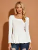 Top de manga larga estilo europeo y americano transfronterizo para mujer, con cuello cuadrado, mangas abullonadas y fruncido en la cintura, camiseta sexy, nuevo en stock