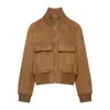 ¡Pedido de Comercio Exterior! Moda Femenina Casual Europea y Americana 2026 Transfronteriza Chaqueta Bomber con Textura de Gamuza