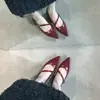 Sapatos Mary Jane estilo francês para mulheres, com aumento interno de altura, adequados para combinar com saias, confortáveis para os pés, com tira rasa e bico fino, sapatos de sola reta