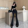 Calças Flare Retro de Cintura Alta Transfronteiriças Falsas de Duas Peças para Mulheres, Novo Design Outono e Inverno 2025, Calças Slimming com Aplicação de Saia Curta