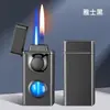 Atacado de fábrica de isqueiros modernos e criativos de chama dupla, à prova de vento e chama direta, com chama azul e design recarregável