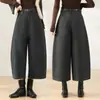 Calça Sabre de Veludo Cotelê Retrô Cor de Café Feminina 2026 Outono/Inverno Nova Cintura Alta Roupa Externa Veludo Cotelê Listrado Calça Casual de Pernas Largas