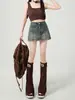 Shorts tipo falda de mezclilla estilo americano para mujer, nuevo modelo de verano, de tiro alto, adelgazantes, talla grande, versátiles, diseño anti-exposición, pantalones cortos de moda