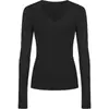 Camiseta Feminina com Decote V Acinturada e Manga Longa, Estilo Picante de Início de Outono, Top Slim Fit, Acentua a Cintura, Ombro Normal, Camisa Base Curta