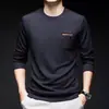 Elegante Camiseta de Manga Larga para Hombre 2024 Primavera y Otoño Nueva Casual de Negocios Cuello Redondo Estampada Tendencia Versátil