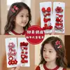 Grampo de Cabelo Laço Vermelho Fofo de Ano Novo para Crianças Meninas Flor Desenho Animado Presilha Lateral Bebê Presilha Bico de Pato de Ano Novo Acessório de Cabeça