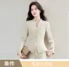 Venta al por mayor transfronteriza de conjunto de dos piezas para mujer nuevo de otoño e invierno, chaqueta de traje profesional marrón de manga larga con cuello en V y pantalones de pierna ancha