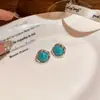 Brincos de argola vazados estilo retrô europeu e americano para mulheres, modernos, luxo leve, turquesa de alta qualidade, brincos elegantes estilo francês