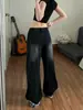 Calça Wide Leg Jeans Preto Estampa Hello Kitty Estilo Retrô Americano Feminina Outono 2026 Nova Calça Wide Leg Patchwork Xadrez