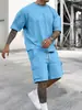 Moda Casual Esportiva de Verão Transfronteiriça Terno Masculino Manga Curta Shorts Confortável Secagem Rápida Cor Sólida Conjunto de Duas Peças