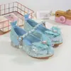 Zapatos de princesa mariposa para niñas transfronterizos, colección primavera/otoño, tacones altos de cristal con lentejuelas para niños, zapatos de vestir de actuación para niñas pequeñas
