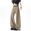Jeans de mezclilla marrones de algodón puro estilo retro americano para hombre, nuevos pantalones de trabajo lavados de pierna recta para verano, pantalones casuales holgados