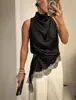 Amazon 2026 Comercio Exterior Transfronterizo Europea y Americana Nueva Serie de Ropa para Mujer Encaje Asimétrico Casual Halter Camiseta sin Mangas de Satén