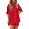 2025 Verano Nuevo Transfronterizo Europeo y Americano Amazon Comercio Exterior Moda Casual Color Sólido Holgado Conjunto de Pijama para Mujer