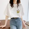 Nova coleção de verão: Camiseta feminina de algodão puro de manga curta, estilo coreano, corte solto, top versátil, gola redonda, perfeita para usar em camadas, moderna e estilosa