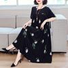 Camisola de Algodão e Seda para Mãe Feminina plus size Solta Vestido de Algodão Artificial para Meia-idade e Idosos Manga Curta Bolso Roupa de Casa