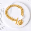 Estilo coreano cartoon animal carta urso colar brincos fivela terno de aço inoxidável dupla camada fivela pulseira de pérolas para mulheres