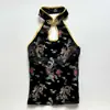 2026 Transfronterizo Primavera y Verano Nuevo Estilo Nuevo Estilo Chino Chaleco de Brocado con Cuello Halter y Cuello de Gota de Agua, Diseño Hueco con Botones en la Espalda Descubierta, Ceñido a la Cintura, Sexy