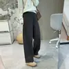 Un par de pantalones casuales de algodón lavado de invierno con felpa para mujer, engrosados y cálidos, cintura elástica, para personas petite, ligeramente elásticos, pierna recta, pantalones de pierna ancha