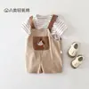 Conjunto de Peto Infantil de Dos Piezas para Niños y Niñas, Ropa de Verano de Moda, Diseño de Rayas de Dibujos Animados para Niños Pequeños