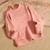 Camiseta Básica de Veludo Outono e Inverno para Crianças Meninos e Meninas com Forro de Lã Gola Meia-alta Roupas de Outono Roupa Íntima de Manga Longa para Crianças Grandes Top Quente