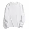 Selección estricta de camiseta de manga larga de algodón pesado de 250 gramos, abrigo holgado de color liso, camiseta blanca para usar debajo para hombres y mujeres