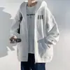 Moletom com capuz masculino, jaqueta casual da moda para primavera e outono, jaqueta bomber com estampa de design estudantil masculino, casaco cinza