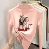 Y2530# camiseta interior cálida para niñas primavera y otoño nueva de terciopelo alemán para niños con cuello alto medio grande y acolchado