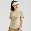 Camiseta de protección solar estilo Lulu, top de yoga, secado rápido, tacto frío, deportiva casual, transpirable, cómoda, corte ajustado, adelgazante, manga corta