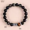 Pulsera para Hombre Cristal de Fresa Cuarzo Rosa Pulsera de Obsidiana Plateada Piedra de Ojo de Tigre Natural Pulsera de Cuerda Elástica Joyería