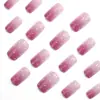 Uñas Portátiles con Gradiente Aurora Rosa Melocotón, Rosa-Blanco Brillo Acuático Sensación Nude, Uñas Postizas Cuadradas Mediano-Largas, En Stock