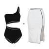 Traje de baño para mujer de alta calidad, llegada nueva 2025, blanco y blanco con textura en forma de diamante, para vacaciones de natación, elegante traje de baño dividido para mujer, para aguas termales