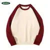 Outono Novo Estilo 300G Moletom Masculino Mangas Raglan Peso Pesado Marca Tendência Gola Redonda Patchwork Color Block Manga Longa Roupa de Trabalho Camisa Cultural