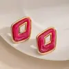 Pendientes geométricos de rombos en color rojo vibrante estilo Hong Kong transfronterizos con ribete dorado, tachuelas huecas de resina de doble capa, accesorios de vestir para mujer