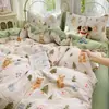 Conjunto de Pijama de Gaze Dupla Camada Classe A Quatro Peças Estilo Fresco Ins Super Macio Algodão Puro Desenho Animado Roupa de Cama para Estudante Conjunto de Três Peças
