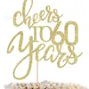Decorações de Bolo com Glitter Dourado para Idades 20-65, Coleção de Decoração de Bolo Feliz Aniversário, para Aniversários