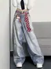 Jeans Scimitar Lavados Vintage para Mujer, Estilo Callejero, Impresión 3D, Corte Holgado, Pantalones de Pierna Ancha Adelgazantes para Cuerpo Tipo Pera