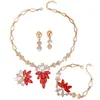 Conjunto de Joyería de Cuatro Piezas Best-Seller Europeo y Americano: Collar Rojo Incrustado de Diamantes, Pendientes, Anillo y Pulsera para Joyería de Boda de Mujer