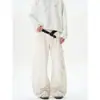 Pantalones de Leñador Blancos con Salpicaduras de Tinta de Diseño de Nicho Americano para Hombres y Mujeres, Jeans Casuales Retro Trendy Desgastados tipo Cimitarra