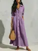 Amazon 2026 Colección Otoñal Europea y Americana Nueva: Vestido de manga larga, de botones, cómodo, casual, largo y de corte holgado con cintura ceñida para mujer