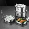 Caja de almuerzo cuadrada de acero inoxidable de doble capa, compartimento crujiente, lonchera para estudiantes, lonchera de cantina, lonchera sellada al vapor con tapa